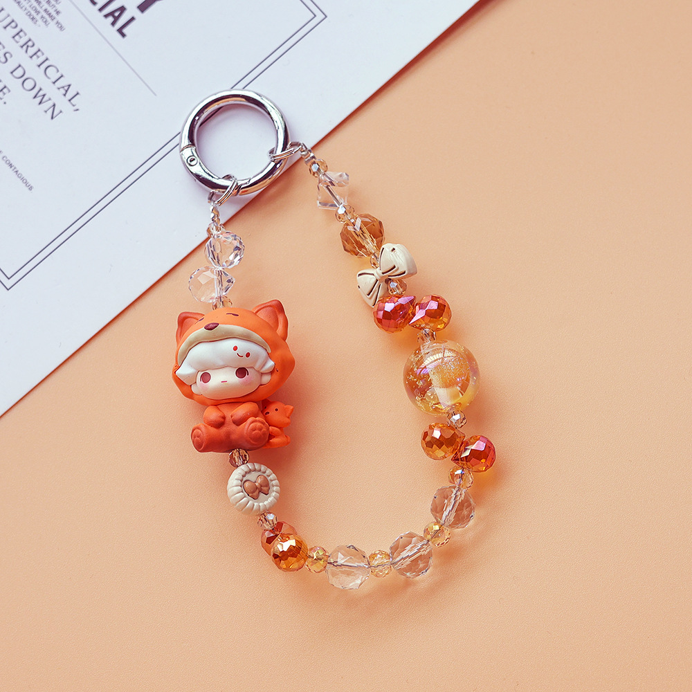 genuine goods Bubble Mart Cute Cell Phone Chain Crystal Beaded Sliding Keychain Pendant Girls Personalized Bag Hanging Accessories