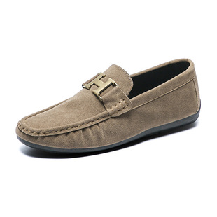Doudou Men's Shoes Spring Versatile British Style Men's Casual Leather Shoes Men's Lazy Slip-On Driving Trendy Shoes for Men