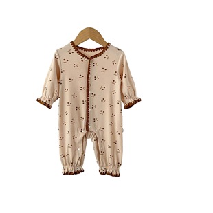 Ins Korean Style Baby Girl's Spring and Autumn Pure Cotton Pit Strip Baby Printed Climbing Suit for Newborn Soft Jumpsuit
