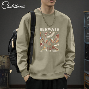 fleece-lined Thickened Round Neck Sweatshirt Men's Autumn and Winter Teenager American Style Trendy Brand Printed Loose plus size Pullover Jacket