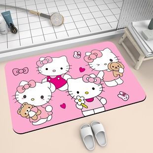 HelloKitty Bathroom Mat Cartoon Diatom Mud Mat Toilet Water Absorbent Foot Mat Entrance Door Mat