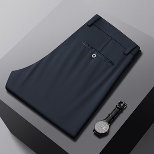 Ice Silk four-sided stretch summer high elastic casual trousers men's Tencel pants youth thin slim straight pants business