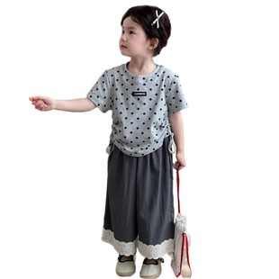 Girl's Pants Summer New Arrival 2025 Western Style Girl's Casual Pants Children's Loose Straight Pants All-Match Laced Pants