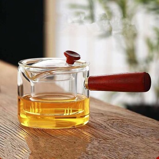 Manufacturer in stock borosilicate glass teapot high temperature resistant steam Teapot side wooden handle with tea strainer tea set glass teapot