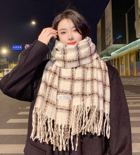 Cashmere Plaid Scarf Women's Autumn and Winter High-end 2023 New Korean-style All-match Warm Long Shawl Scarf