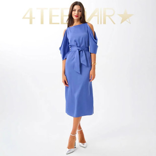 2025 Cross-border AliExpress Women's European and American Spring and Summer Black Imitation PU Matte Slant Shoulder with Belt dress