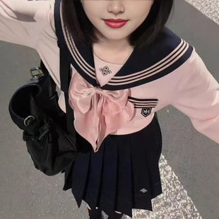 College Style Jk Uniform Sailor Suit School Uniform Japanese Style Waist-Cinching Top and Pleated Skirt Two-Piece Set