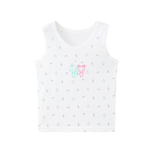 Summer New Children's Mesh Pure Cotton Breathable Vest Cartoon Printed Round Neck Single Base Shirt for Boys and Girls