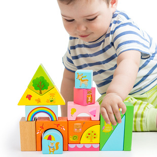 Children's Fun Enlightenment Wooden DIY Matching Scene Color Building Blocks Educational Early Education Parent-Child Interactive Science and Education Toys