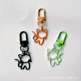 One alloy cartoon cat pendant with lobster clasp-openwork charm for keys and backpack shiny key chain