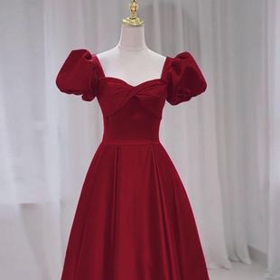 Bride Toast Dress Winter New Satin Red French Engagement Long Wedding Back Door Atmospheric Evening Dress for Women