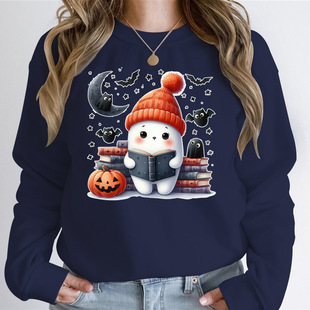 Women's Halloween Hoodless Sweatshirts Funny Books Ghost Gra