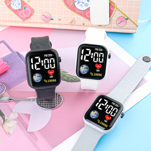 New 3D laser carved cat LED electronic watch student cute sports Y1 simple square button cartoon watch