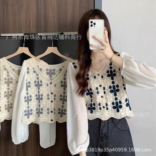 Chiffon Puff SleeVe Shirt for Women 2022 New Spring and Summer Chic Popular Design Retro V Neck Sun Protection Shirt