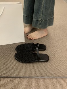 Niche Design Mesh Loafers for Women, Slip-On Breathable Hollow Flat Mules for Outdoor Wear