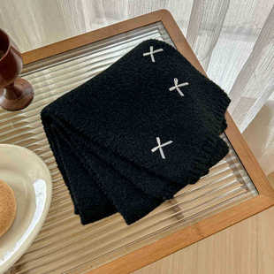 2024 New Korean Style Bow Chanel Style Cute Scarf Women's Autumn and Winter All-match Warm Knitted Scarf for Students