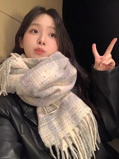 Plaid Collection ~ Korean Plaid Tassel ins Scarf Women's Autumn and Winter Joker Students Warm Atmosphere Scarf