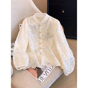 New New Chinese Niche Collar Lace Shirt National Style Base Shirt Top Heavy Embroidered Shirt Sunscreen Shirt
