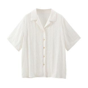 Jicouture "Nanyang Holiday" Loose Short-sleeved Cuban Collar Shirt Women's Summer French Retro Casual Top