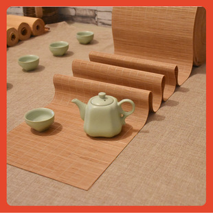 ✅ Natural Color Tea Mat Bamboo Mat Original Color Tea Mat Tea Curtain Tea Table Mat Tea Ceremony Dry Bubble Zen Table Flag Tea Tablecloth Edge