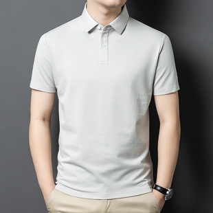With Mulberry Silk Linen Short-sleeved T-shirt Men's Summer New Business Casual Lar Solid Color Cotton Men's Polo Shirt 1