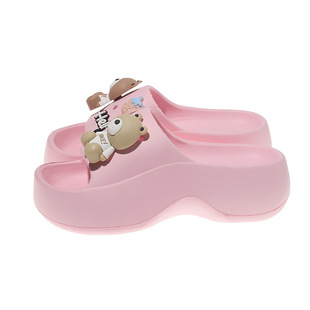 New Women's One-Throw Cartoon Accessories Cute Women's Platform Bottom Beach Shoes Sandals and Slippers Non-slip All-match Outer Wear
