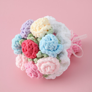 Finished Crocheted Bouquet, Ice Rose Hug Bouquet, Handmade Rose Bouquet Gift for Girlfriend on Chinese Valentine's Day