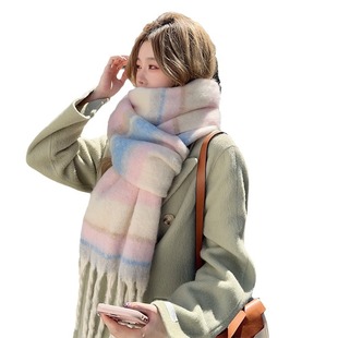 Tonglu Scarf Women's Winter High-end Color Mao Mao Tassel Warm Joker Atmosphere Striped Scarf Wholesale