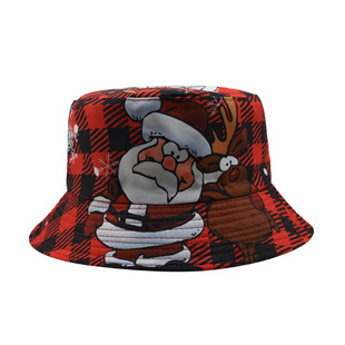 Amazon Santa Claus Pattern Fisherman Hat European and American New Snowflake Printed Basin Hat for Old Men and Women Sunshade Hat Trendy