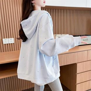 Цветочный свитер с капюшоном женский весенний и осенний oversize тонкий пальто