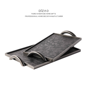 Light luxury modern stainless steel leather tray sales office coffee table display plate model room living room storage plate decorations