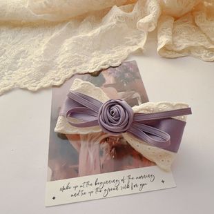 Smoky purple handmade rose lace bow hairpin hair ring retro internet celebrity headdress