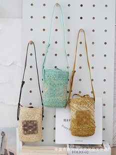 Luojia Fashion Crossbody Bucket Bag Korean Style Mori Straw Bag All-match Simple Vacation Seaside Bag Contrast Color Crossbody Bag