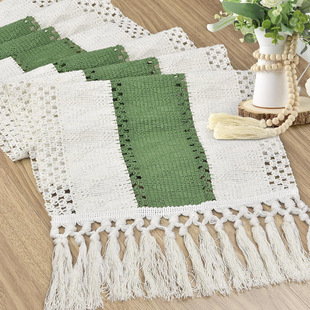 Cross-border Hot Selling Cotton and Linen Table Runner Bohemian Style Knot Tassel American Style Light Luxury High-end Holiday Table Decoration