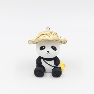 KOOROL straw hat panda resin Net red key chain pendant rabbit car decoration bag pendant Kongfu Panda