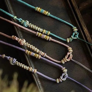Peach Blossom Necklace Pendant Rope All Hand-woven Jade Pendant with Rope Gold Jade High Goods Rope