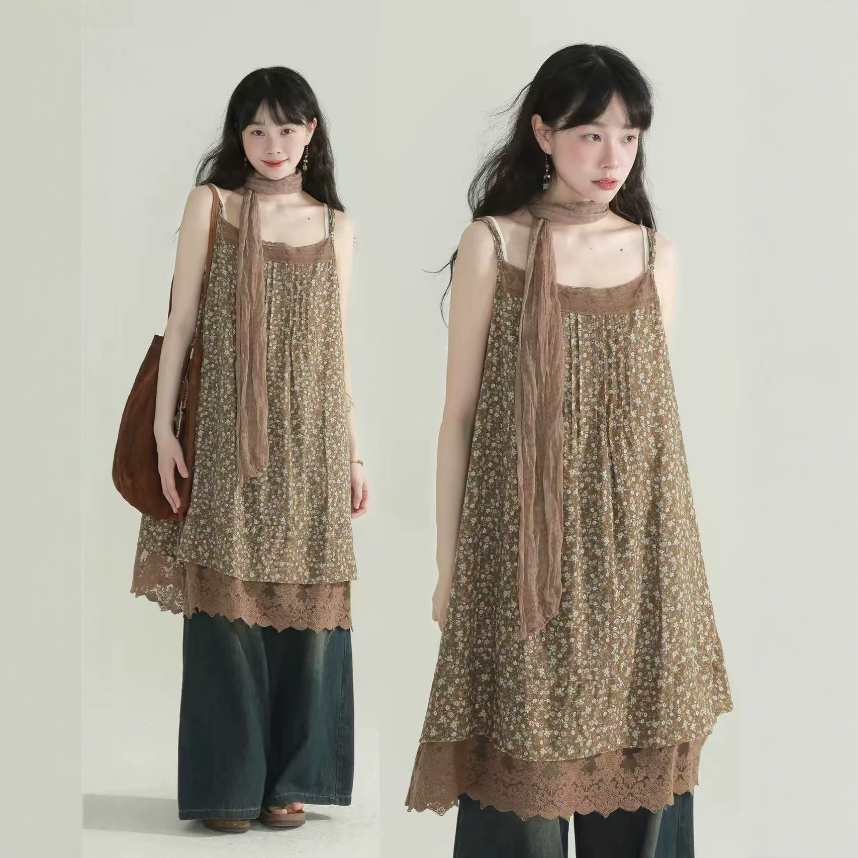 Floral Lace Suspender Dress 2026 Fresh Sweet Gentle Style Age-Reducing Layered Country-Style Elegant Tank Dress for Women