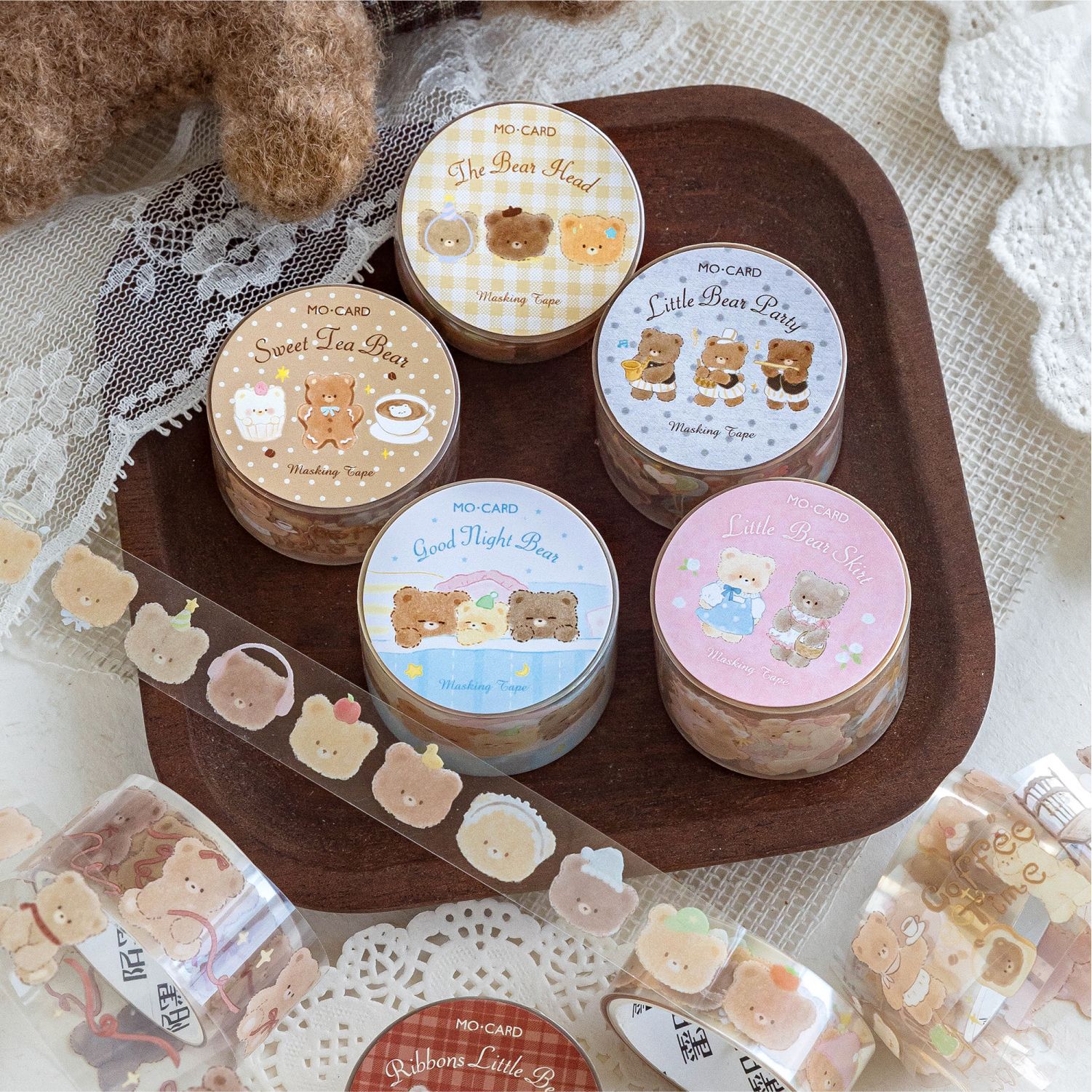 Momo Hand-painted PET Tape: Dreamy Bear Patterns, Creative Little Bear Designs, Student Journal, Diary, Gift, DIY Decoration