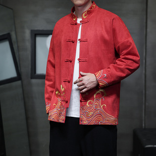 2024 Autumn and Winter New Chinese Style Men's Wear Retro Embroidered Chinese Tang Suit Hanfu plus size Fashion Jacket Jacket for Men
