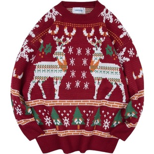 Ins Sweater Boy's Thick Winter Couple Coat Hong Kong Style Korean Loose Lazy Christmas Knitted Shirt