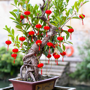 Little Red Lantern Pendant New Year 2025 New Flocking Spring Festival New Year Gate Festive Green Plant Decorations Hanging Ornaments