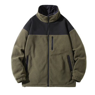 2023 outdoor autumn and winter New fleece-lined thickened polar fleece fleece jacket men's stand collar cardigan warm lazy clothes
