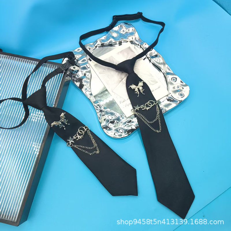 Original Stylish Star Butterfly Chain No-Tie Black Tie for Women Ins Matching College Style Jk Uniform Shirt Trendy