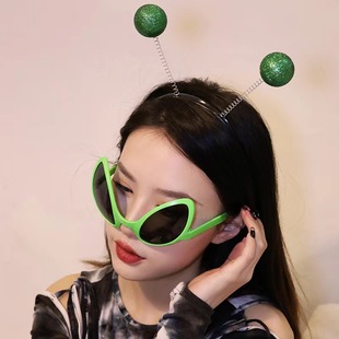 Internet Celebrous Same Style Funny Sand Sculpture Alien Glasses Girl's Didi Trouncing Style Sunglasses Green Alien Glasses