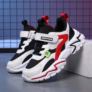 Autumn and winter leather children's shoes waterproof lightweight cross-border boys and girls Velcro large children's net shoes [factory direct]]