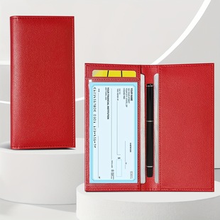 Simple long slim checkbook protective cover solid color double fold bank deposit bill savings bill holder portable passport bag