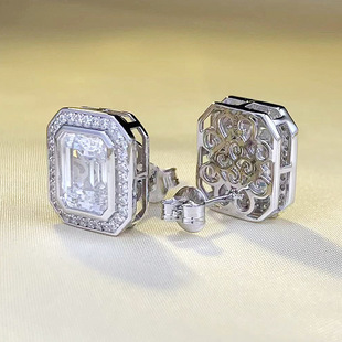 2024 new S925 silver 8*10mm high carbon diamond long emerald cut earrings fashion Joker female best selling niche