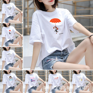 One-piece delivery 2024 new women's short-sleeved T-shirt cotton loose top plus size white women's stall wholesale
