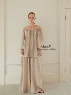 Mega.M Thirteen Lines Minimal Relaxation French Silent Vacation Loose Shirt Large Wide Sleeve Shoulder Top