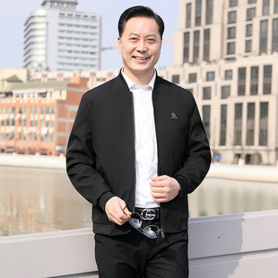 Men's Stand-Up Collar Jacket, Middle-Aged and Elderly Business Cardigan, Dad Outer Top, Spring and Autum Casual Jacket, Grandpa Cha Ke